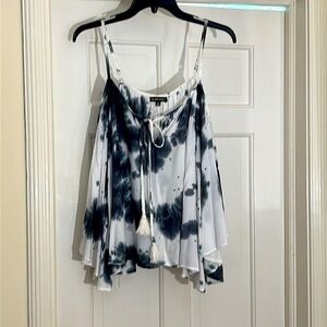 Tie Dye Top Black & White Bell Sleeves Adjustable Straps Size Large